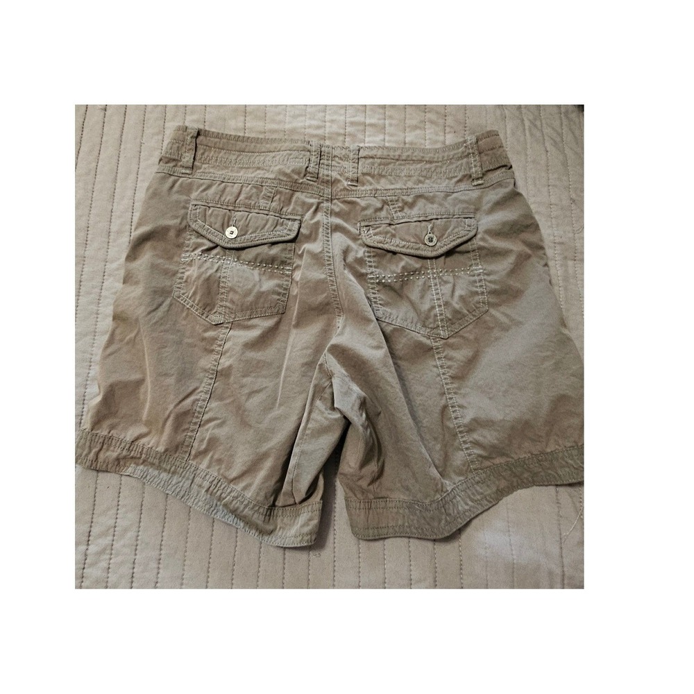 Womens Khaki Cargo Shorts Utility Pockets Mid Rise Casual Cotton Blend Brown - Picture 4 of 8